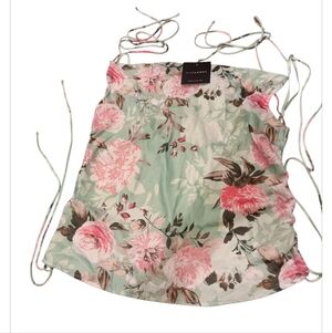 JLUXLABEL Pink and Green Floral Top Sz M